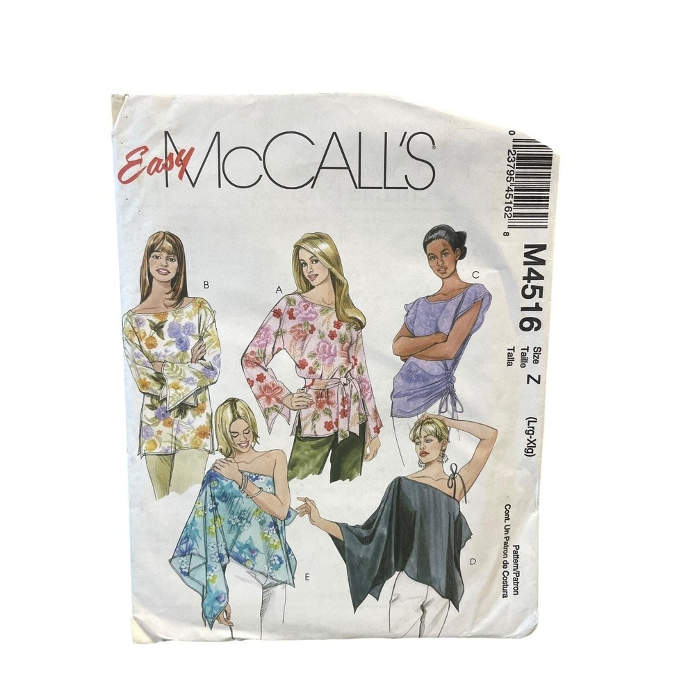 McCall's M4516 Misses' Loose Fitting Pullover Top Lrg-XXL Modern 2000s Uncut